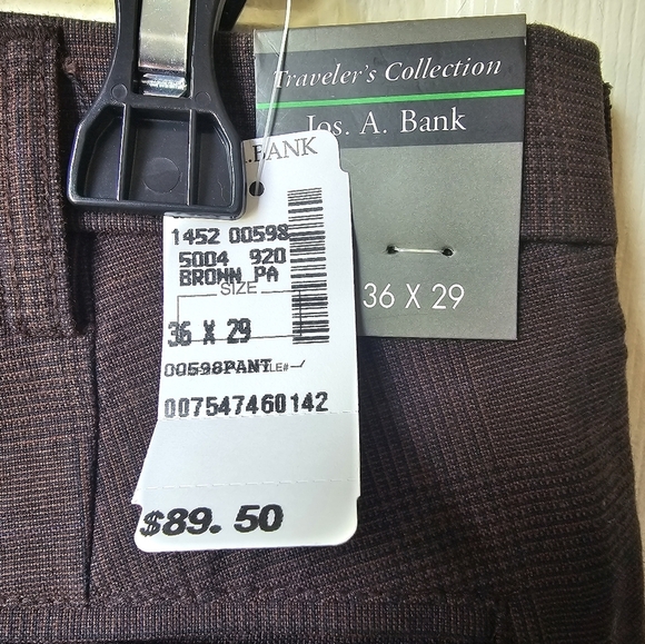 NWT 36x29 Jos. A. Bank Plaid Brown Trouser Pant 100% Cotton Travelers Collection - Picture 10 of 10